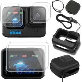 Screen Protector (6+2Pack) Compatible for GoPro Hero 12/11/10/9 Black,Tempered Glass Film Full Coverage with Silicone Cover Sleeve and Hard Shell Travel Storage Carrying Case