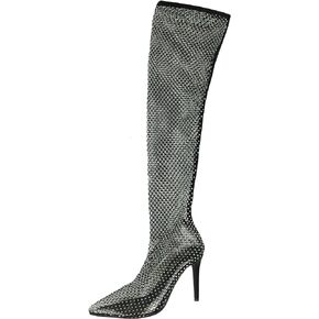 Women's mesh Rhinestone Stilettos Hollow Transparent high Heels Wedding Ball Dress Performance Knee-high mesh Pants Shoes.