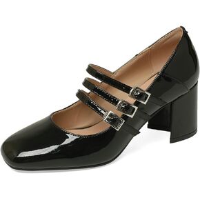 Women's Mary Jane Shoes Patent Leather Retro Low Chunky Heels Pump Shoes for Women Double Ankle Strap Pumps