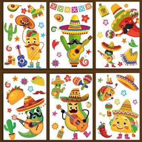 9 Sheets Mexican Fiesta Party Window Clings Cinco De Mayo Double-Sided Window Decals Colorful Cartoon Tacos Window PVC Stickers for Carnival Home Office Decor Party Supplies