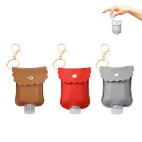 3 Pcs Hand Sanitizer Empty Bottles Travel Holder Bottle Cute Portable PU Leather Hand Sanitizer Keychain Leakproof for Traveling Shampoo Lotion