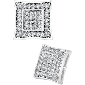 Stud Earrings For Men- Silver Stud Earrings Silver Plated Sparkling Cubic Zirconia Earring Studs for Men Hypoallergenic Round Square Womens Stud Earrings