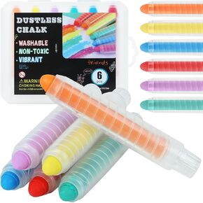 Dustless Chalk for Kids, Non-Toxic Washable Toddlers Chalks, Chalkboard Chalk Pen With Holder for Blackboard Drawing Writing Outdoor Art Play Sidewalk-Chalks, 6 Pcs (6 colours)