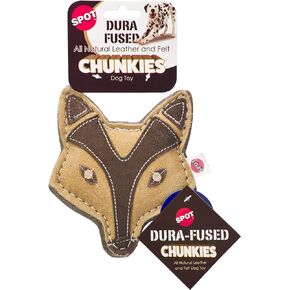 SPOT Dura-Fused Chunkies Fox - All Natural Leather and Felt Dog Toy - No Squeak, No Fluff, Durable, Extra Thick Dog Chew Toy for Aggressive Chewers, Great for Adult Dogs and Teething Puppies, 5in