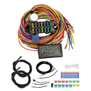 14 Circuit Universal Wiring Harness Fit for Street Muscle Car Hot Rod XL Wires, 12V Fuse Wiring Harness Kit Compatible with Chevy Ford Chrysler Mopar Muscle Car