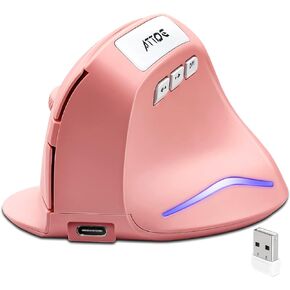 Ergonomic Mouse,Rechargeable Small Vertical Mouse with 6 Buttons Adjustable 800/1200/1600 DPI Pink Wireless Mouse for Laptop Desktop PC Mac…