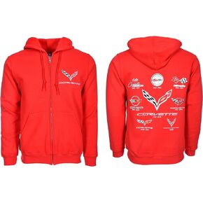JH DESIGN GROUP Men's Chevy Corvette Zip-Up Red Hoodie C1 Thru C8 Emblems