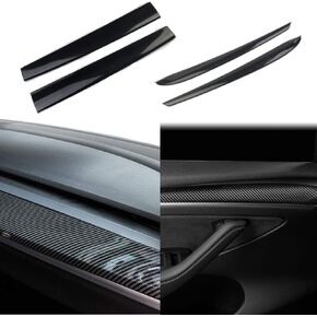 Korlot Carbon Fiber Door Panel Trim+Dashboard Panel Cover for 2021-2022 Tesla Model 3