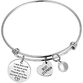 Stepmother Gift Appreciation Stepmom Bracelet Wedding Gift for Step Mom Thank You Gift Bangle Thank You for Loving My Dad Adjustable Bracelet Birthday Christmas Thanksgiving Day Mothers Day Gifts