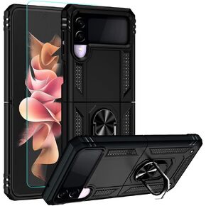 جراب Androgate مصمم لهاتف Samsung Galaxy Z Flip 3، مع واقي شاشة منحني ثلاثي الأبعاد عالي الدقة، وحامل حلقي من الدرجة العسكرية، غطاء هاتف تم اختبار سقوطه بطول 15 قدمًا لهاتف Samsung Z Flip 3 أحمر in Kuwait