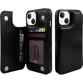 TopPerfekt Flip Leather Wallet Case Card Holder Compatible with iPhone 13 and 14 6.1" Women and Girls with Card Holder Kickstand Double Magnetic Clasp Floral Pattern