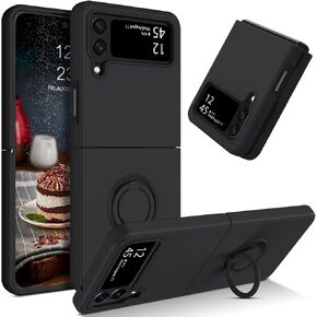 DUEDUE Design for Samsung Galaxy Z Flip 4 5G Case Liquid Silicone Soft Gel Rubber Slim Cover Cases with Ring Holder Kickstand Shockproof Phone Case for Samsung Z Flip 4 5G 6.7", Black