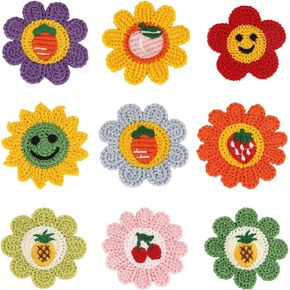 50Pcs Crocheted Flowers,Crochet Applique Crochet Embellishments Crochet Flowers Appliques for DIY Hair Accessories Clothes Hats Sewing Embellishment,Random Color and Size