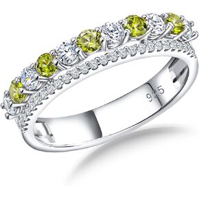 925 Sterling Silver Birthstone Rings Gemstone Cubic Zirconia Dual Stackable Rings Wedding Band | Half Eternity Band Double Ring Size 6-10 (with Gift Box)