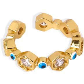 18K Gold Plated CZ Evil Eye Ring For Women Dainty Stackable Rings Open Band Statement Ring Finger Jewelry Gift