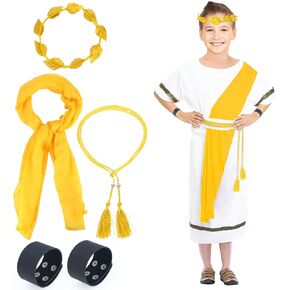Kids Grecian Toga Costume Accessory Set Include Roman Leaf Headband Shawl Belt Cuff Ancient Greek Party Supplies