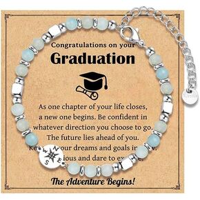Graduation Gifts for Her Dainty Compass Charm Bracelet for Girls Boho Natural Stone Beads Bracelet Inspirational High School College Graduation Bracelets 2024 Graduation Gifts