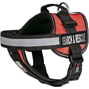 Dogline Unimax Multi-Purpose Vest Harness for Dogs and 2 Removable Search and Rescue Patches, Large, Red