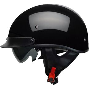 Vega Helmets 7800-013 Warrior Motorcycle Half Helmet with Sunshield for Men & Women, Adjustable Size Dial DOT Half Face Skull Cap for Bike Cruiser Chopper Moped Scooter ATV (Medium, Gloss Black)