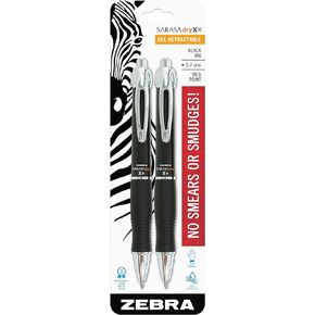 Zebra X10 Retractable Gel Pen, Medium Point, 0.7mm, Black Barrel, Black Ink, 2 Pack (Packaging may vary)