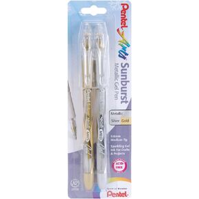 Pentel Arts Sunburst Metallic Gel Pen, Medium Line, Permanent, Gold and Silver Ink, 2 Pack (K908BPXZ)