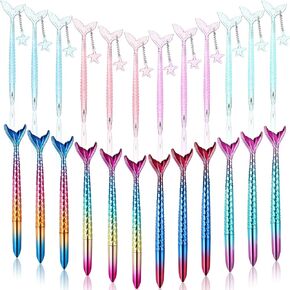 24 Pieces Mermaid Tail Gel Ink Pens for Child Mermaid Fish Ballpoint Pens for Mermaid Party Supplies Office School Supplies, 0.5 mm Black Gel Ink Pen (Multi Color, Bright Style)
