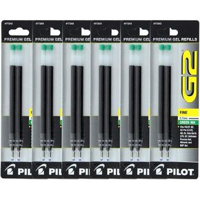 Pilot G2, Dr. Grip Gel/Ltd, ExecuGel G6, Q7 Rollerball Gel Ink Pen Refills Green 7 mm 12 Pack