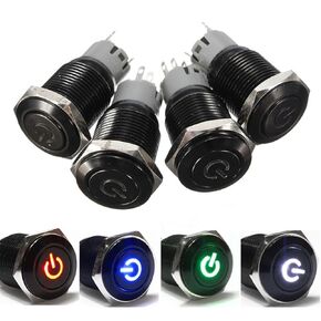 Yosoo 16mm 12V LED Latching ON/Off Power Push Button Switch,Power Symbol+Ring LED Stainless Steel Waterproof (Blue)