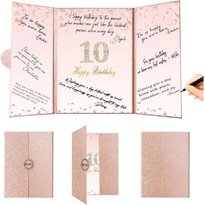 Crenics Rose Gold 10th Birthday Decorations, Creative 10th Birthday Guest Book Alternative, Large 10th Birthday Signature Book 12" x 18", Great 10 Years Old Birthday Gifts for Girls
