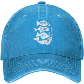 Fishing Hat Cap Here Fishy Fishy Fishy Cap for Men Dad Hats Fashionable Hat Blue