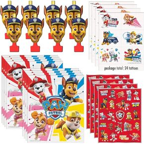 Disney Paw Patrol Party Favors Bundle for 8 Guests - 8 Blowouts, 8 Loot Bags, 4 Sticker Sheets, 4 Tattoo Sheets