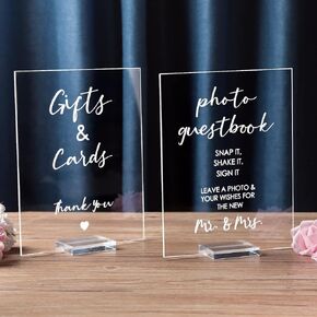 2 Pieces Wedding Photo Guest Book Sign 8 x 10 Inch Acrylic Wedding Signs for Ceremony and Reception Clear Photo Booth Sign with Stand Wedding Memory Table Sign for Anniversary Birthday Parties