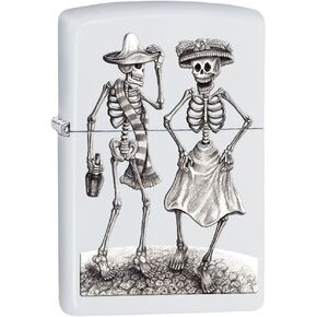 Zippo Custom Lighter: Dancing Skeletons - White Matte 78552