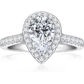 Elspeth 925 Sterling Silver Engagement Ring for Women Pear/Round/Oval/Cushion/Princess Cut Cubic Zirconia Promise Ring Size 4-10