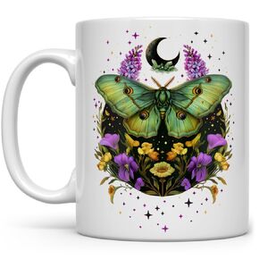 Mystic Moth Floral Coffee Mug, Moon Stars Celestial Goblincore Cottagecore Cup, Garden Botanical Witchy Gifts (11oz)
