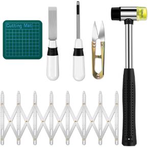 Anglechic 6 Pcs Sewing Buttonhole Cutter Set Including Button Sewing Tool Aluminum Sewing Gauge Sewing with Mat Yarn Sewing Scissors and Rubber Mallet for DIY Buttonhole and Eyehole