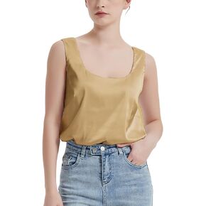 Womens Silk Satin Tank Tops Scoop Neck Casual Cami Sleeveless Camisole Tops Basic Satin Tops Shirt Blouses