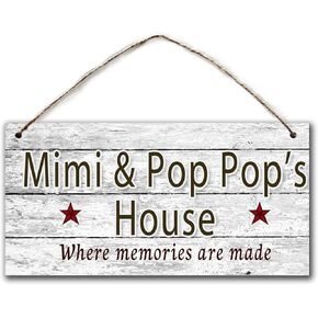 BESTWD Mimi and Pop Pop's House Sign, Where Memories are Made, Distressed Wall Art, Gift for Grandparents, 5" x 10" Sign