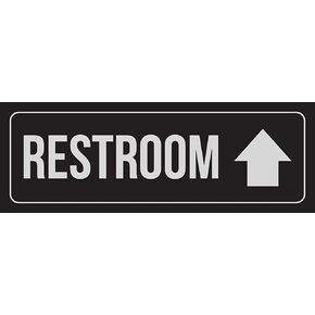 New Great Black Background with Silver Font Restroom Up Arrow Business Retail Plastic Wall Sign 3x9 for Outdoor & Indoor Single Sign