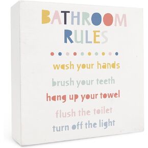 Kids Bathroom Decor - Bathroom Rules Wooden Box Sign 5x5, Toddler Boy Girl Bathroom Decor, Bathroom Decor for Kids, Colorful Bathroom Decor, Bathroom Shelf Decor