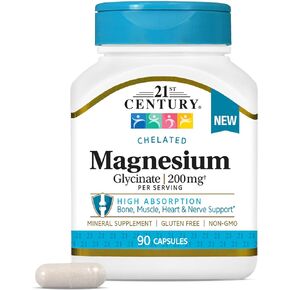 21st Century Magnesium Glycinate 200 mg Capsules per Serving, 90 Count