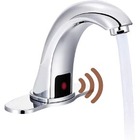 Brushed Gold Touchless Bathroom Sink Faucet with Temperature Control Mixing Valve Commercial Automatic Motion Sensor Hot Cold Water Mixer Hands-Free Faucet w/Deck Plate