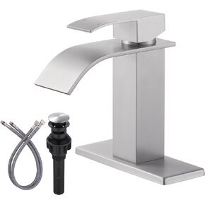 ARCORA Waterfall Bathroom Faucet Matte Black Faucet for Bathroom Sink Single Handle Mixer Tap Lavatory Vanity Faucet with Deck Plate and Pop Up Drain, 1 or 3 Hole