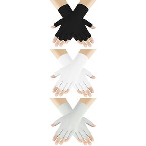 3 Pairs Women Sun UV Protection Gloves Ice Silk Fingerless Gloves Breathable Half Finger Gloves for Driving, Cycling, Hiking, Running, Manicures Nail Art