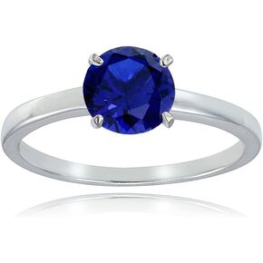 Sterling Silver Created Blue Sapphire 8mm Round Solitaire Bridal Engagement Ring
