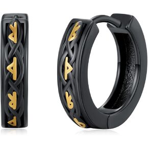 أقراط هوب S925 من الفضة الإسترليني للرجال أقراط فايكنغ سوداء رائعة مجوهرات رجالية للرجال والنساء والأولاد in Kuwait