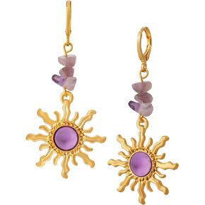 Sacina Boho Hoop Sun Earrings, Celestial Earrings, Amethyst Crystal Earrings, Boho Earrings, Hippie Earrings, Summer Earrings, Christmas Jewelry Gift For Women