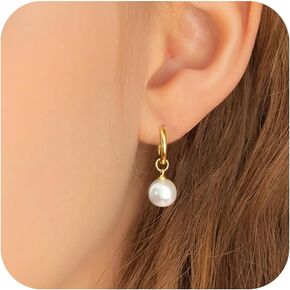 Pearl Earrings for Women Girls - Gold Pearl Hoop Earrings Huggie Earrings 14K Gold Plated Statement Earrings Clip on Earrings Cute Dainty Circle Gold Earrings for Women Trendy Gold Jewelry Gift