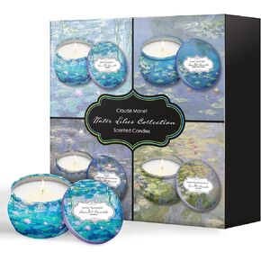 Fine Art Inspired Scented Candles Gift Set, Aromatherapy 8% Essential Oil Fragrance, 4 Pack 4.4 oz Soy Wax Candles, Reusable Decorative Tin, 25-30 Hour Burn Time Each Candle | van Gogh Flowers