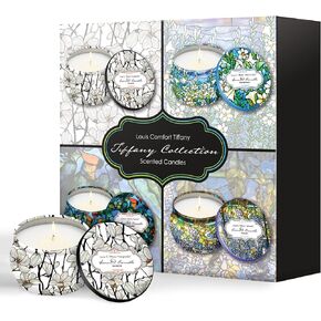 Fine Art Inspired Scented Candles Gift Set, Aromatherapy 8% Essential Oil Fragrance, 4 Pack 4.4 oz Soy Wax Candles, Reusable Decorative Tin, 25-30 Hour Burn Time Each Candle | van Gogh Flowers